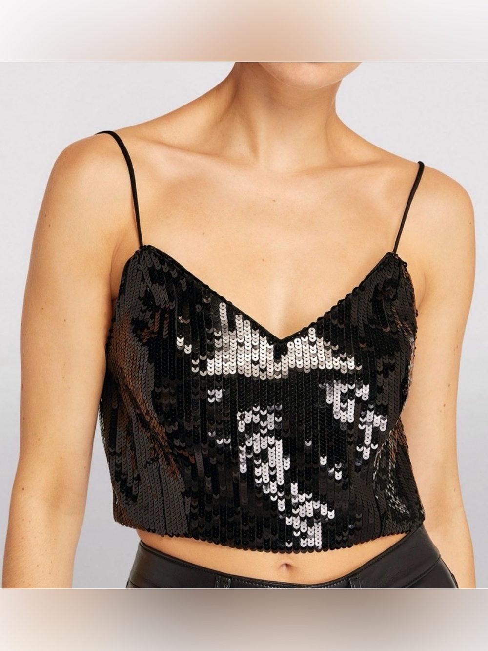 Frame Denim Black Sequin V-Neck Top